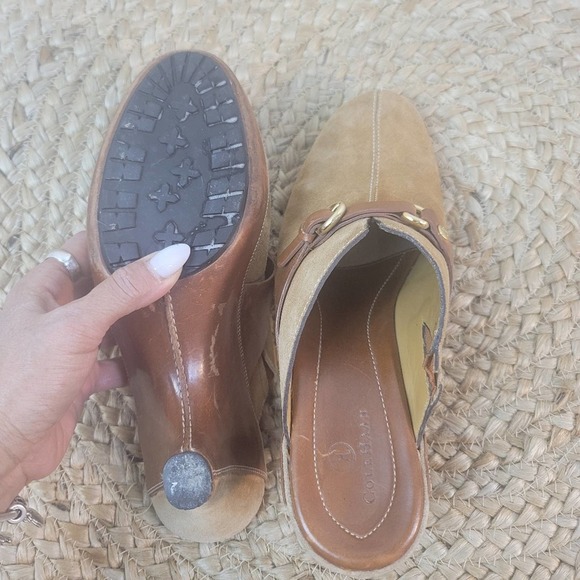COLE HAAN SLIP-ON SUEDE WEDGE HEELS CLOGS BUCKLE SANDAL WOMEN'S SIZE 9 - Picture 3 of 13